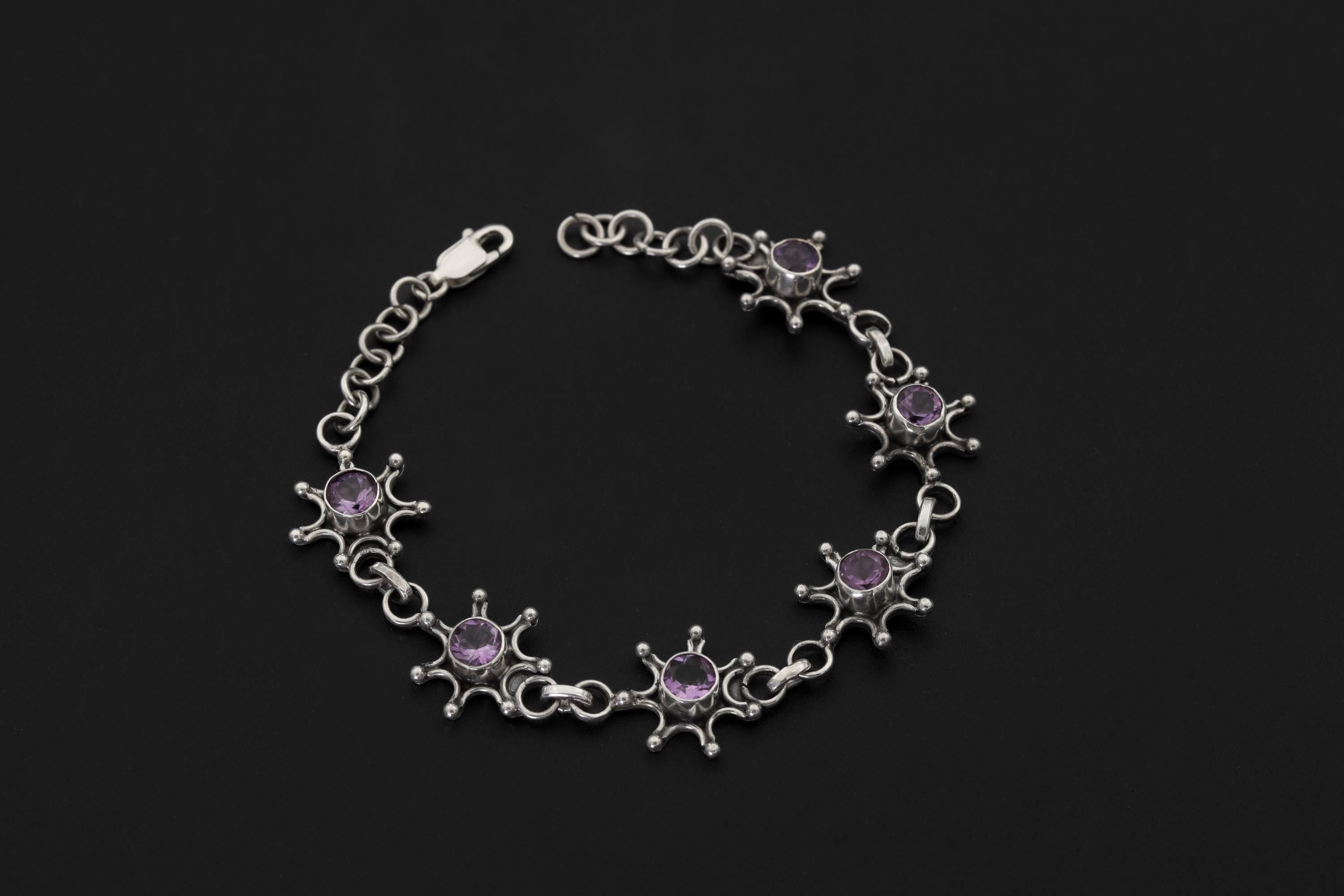 Amethyst Star Bracelet 925 Sterling Silver Adjustable 18-20cm Violet Gemstone Crown Chakra Aquarius Pisces Gift