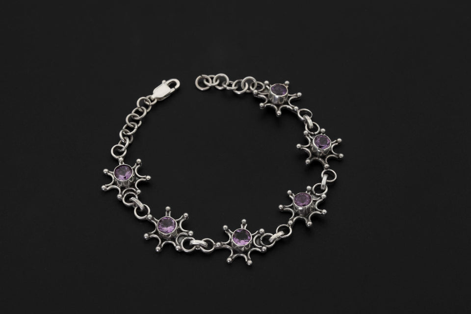 Amethyst Star Bracelet 925 Sterling Silver Adjustable 18-20cm Violet Gemstone Crown Chakra Aquarius Pisces Gift