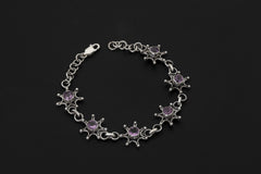 Amethyst Star Bracelet 925 Sterling Silver Adjustable 18-20cm Violet Gemstone Crown Chakra Aquarius Pisces Gift