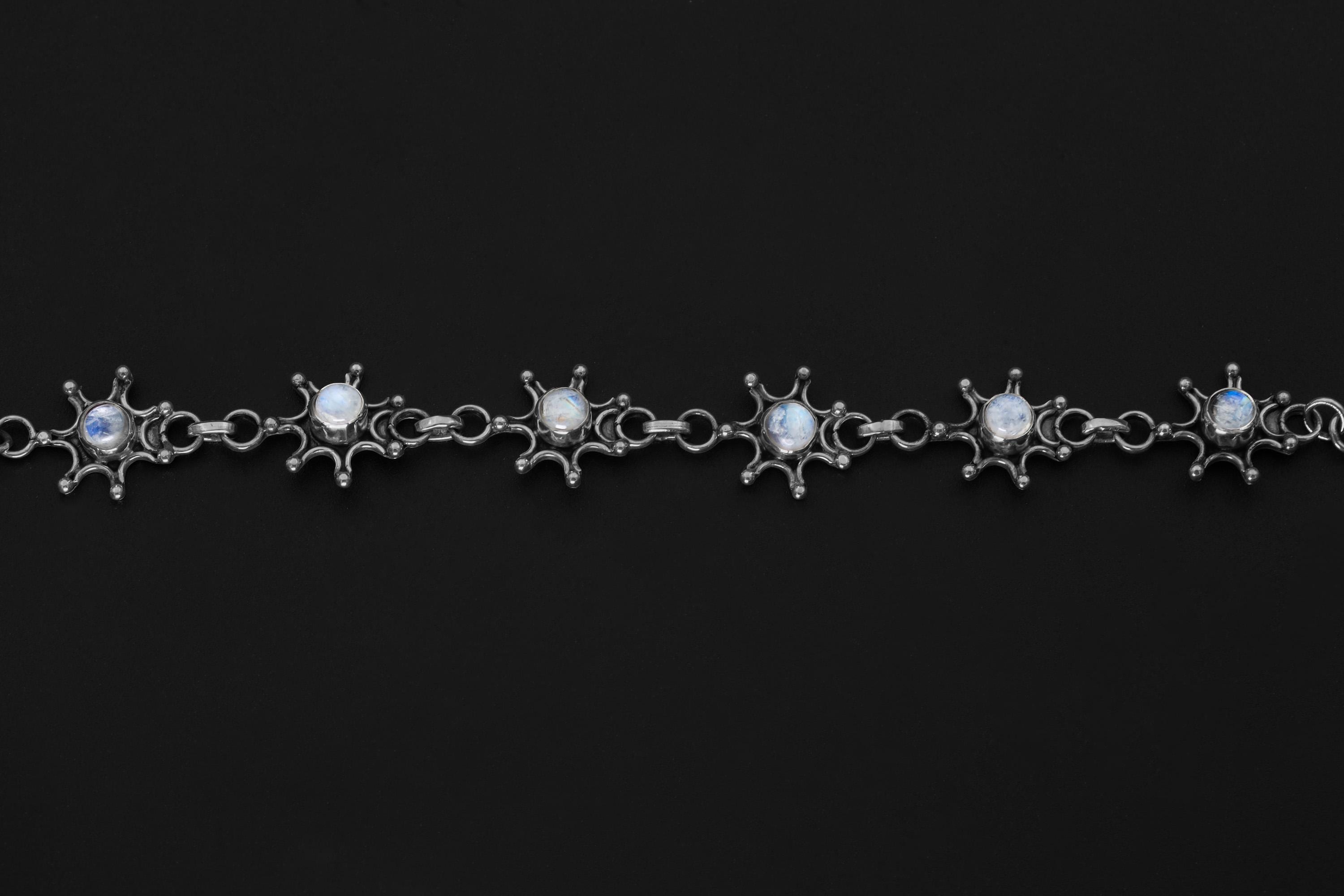 AAA Blue Moonstone Bracelet 925 Sterling Silver Star Setting Adjustable Cabochon Gemstone Third Eye Jewelry