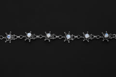 AAA Blue Moonstone Bracelet 925 Sterling Silver Star Setting Adjustable Cabochon Gemstone Third Eye Jewelry