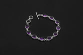 Cabochon Amethyst Bracelet Sterling Silver 925, Handmade Gemstone Jewelry, Pisces, Crown Chakra Healing, Intuition & Balance Gift