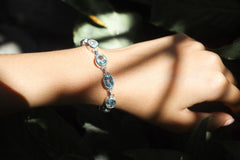 Faceted Blue Topaz Bracelet Sterling Silver 925, Handmade Crystal Jewelry, Pisces Zodiac Crown Chakra Healing Intuition Balance Gift