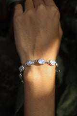 AAA Grade Blue Moonstone Cabochon Bracelet Sterling Silver 925, Adjustable Handmade Gemstone Jewelry, Crown Chakra Healing, Unique Gift