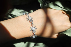 Freshwater Pearl Bracelet 925 Sterling Silver Starburst Design, Handmade Adjustable Chain Jewelry, Healing Crystal Gift for Her