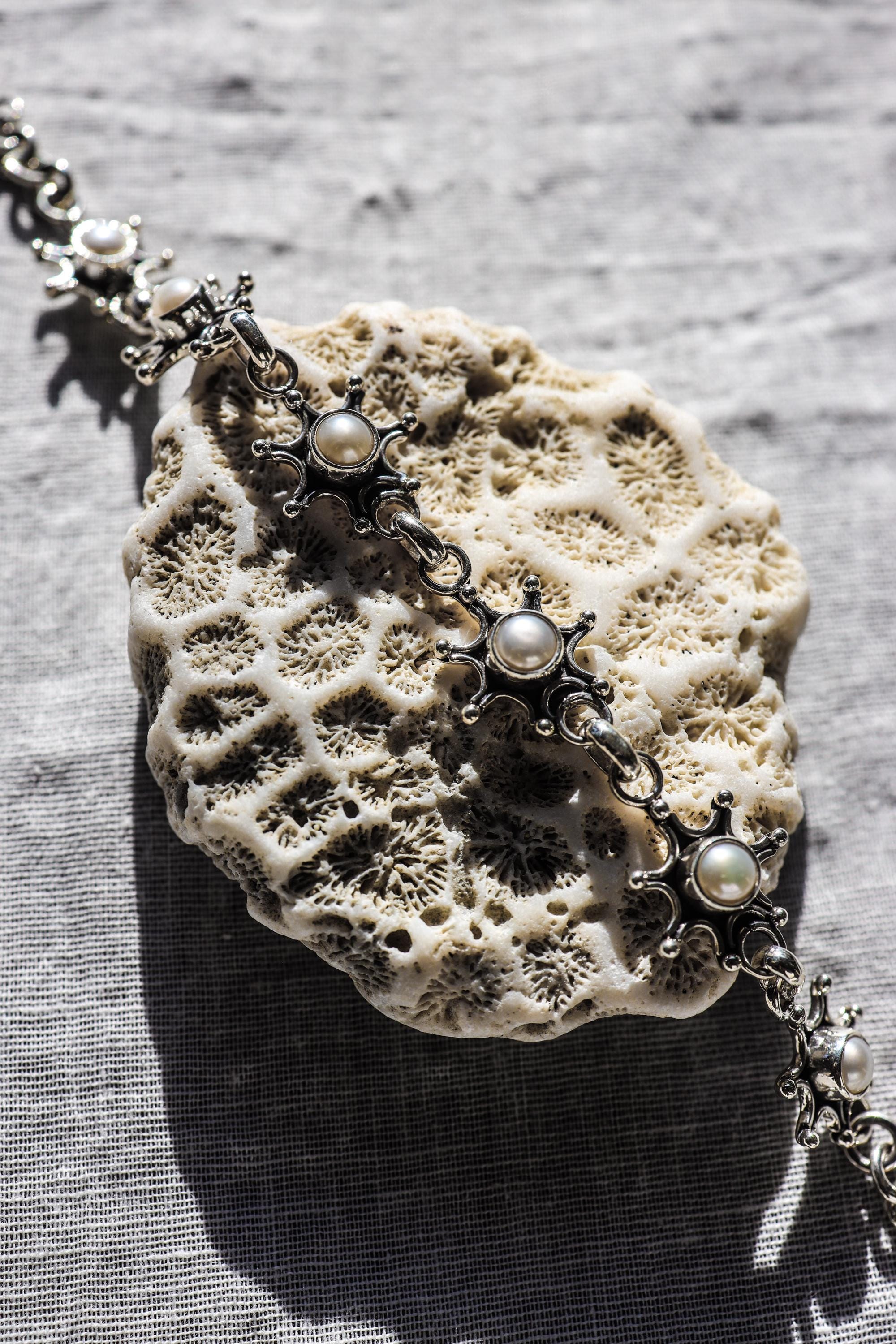 Freshwater Pearl Bracelet 925 Sterling Silver Starburst Design, Handmade Adjustable Chain Jewelry, Healing Crystal Gift for Her