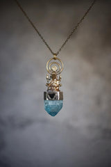Ganesha Aqua Aura Quartz Pendant, Blue Tourmaline, 925 Silver