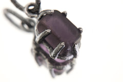 Amethyst Cube Pendant, Sterling Silver Claw Setting, Healing Crystal Jewelry