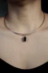 Raw Black Tourmaline Pendant, Oxidized Sterling Silver Claw Setting