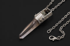 Himalayan Lemurian Quartz Point Pendant, Hammered 925 Silver, Chakra Healing