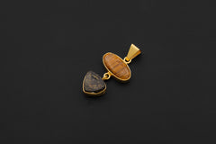Golden Rutile & Dravite Brown Tourmaline Pendant, 18K Gold Plated 925 Silver, Brushed Textured Talisman, Chakra Energy, Handmade Jewelry