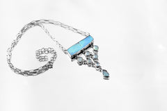 Aquamarine Opal Blue Apatite Pendant 925 Sterling Silver Box Chain Creativity Clarity Necklace Gift