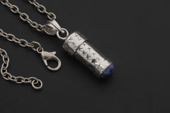Silver Capsule Pendant Lapis Lazuli 925 Secret Holder Necklace High Polish Functional Keepsake Jewelry Gift