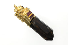 Pink Tourmaline Ruby Smoky Quartz Pendant, 925 Silver Gold Plated Couple Talisman