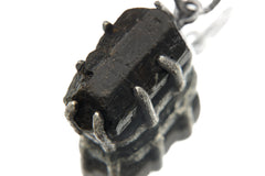 Raw Black Tourmaline Pendant, Oxidized Sterling Silver Claw Setting