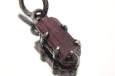Rubellite Tourmaline Wand Pendant, Oxidized 925 Sterling Silver, Chakra Healing