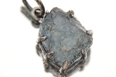 Raw Aquamarine Chunk Pendant, Oxidized Sterling Silver, Hammered Texture