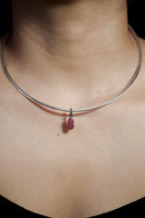 Rubellite Tourmaline Wand Pendant, Oxidized 925 Sterling Silver, Chakra Healing