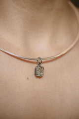 Raw Aquamarine Wand Pendant, Sterling Silver, Oxidized Texture