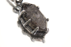 Petroleum Inclusion Quartz Necklace 925 Silver Tibetan Tabular Crystal Oxidized Claw Pendant Jewelry