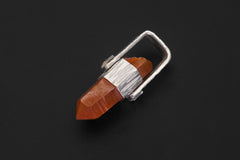 Orange Lithium Lemurian Quartz Pendant, Hammered 925 Silver
