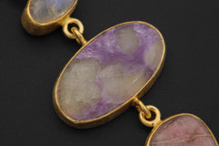 Sapphire Moonstone Charoite Rhodochrosite Pendant 18K Gold Plated 3 Micron, 925 Silver, Spiritual Jewelry, Heart & Crown Chakra Energy