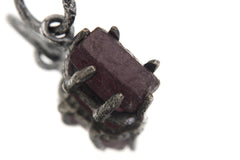 Six Sided Ruby Pendant 925 Sterling Silver Oxidized Necklace Natural Corundum Crystal Protection Gift