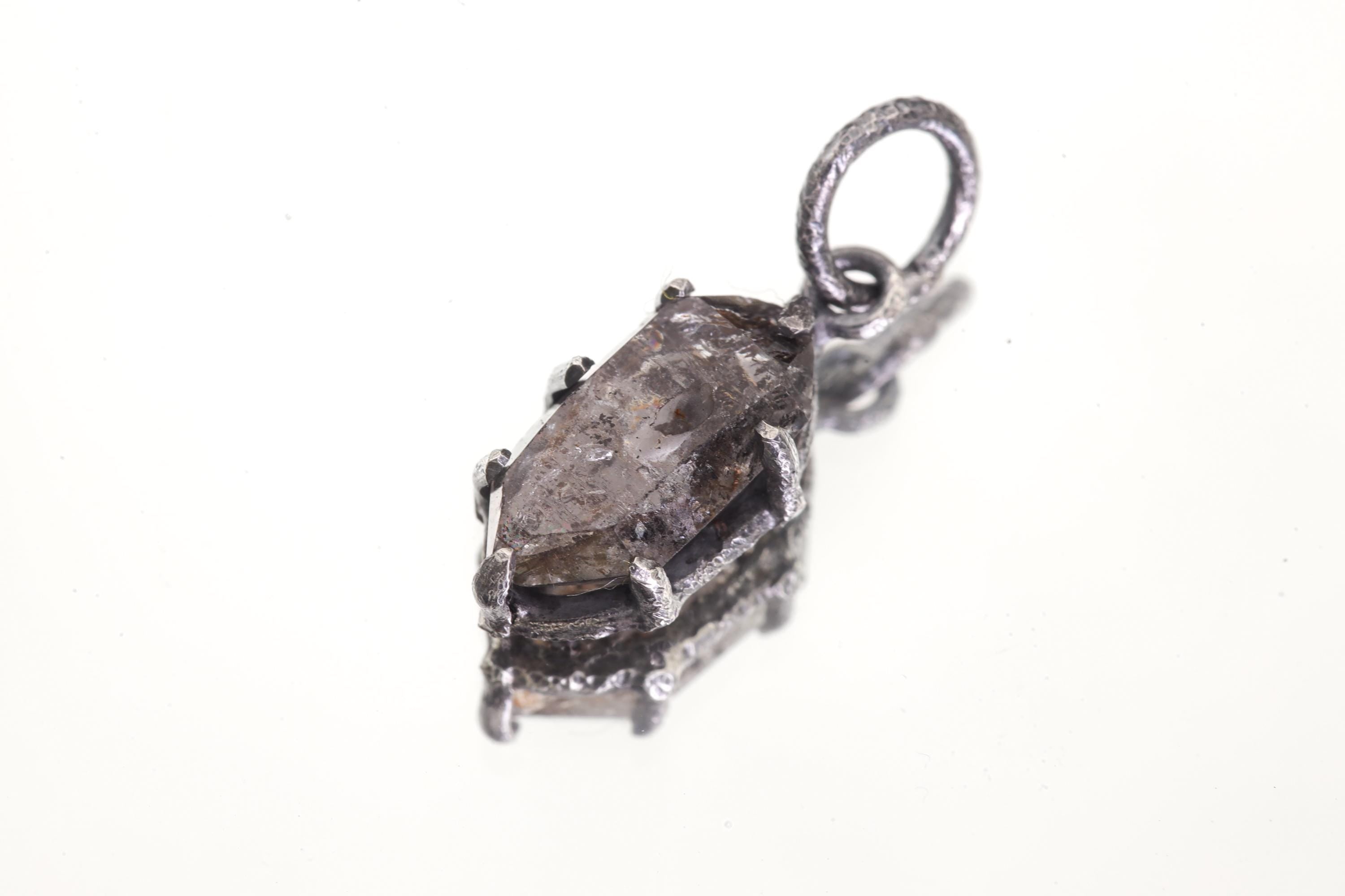 Tibetan Petroleum Inclusion Quartz Pendant High Grade Tabular Crystal Oxidised Silver Claw Setting Crown Chakra Jewelry
