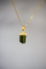 Raw Green Tourmaline Pendant, 18K Gold Plated Silver, Heart Chakra Jewelry