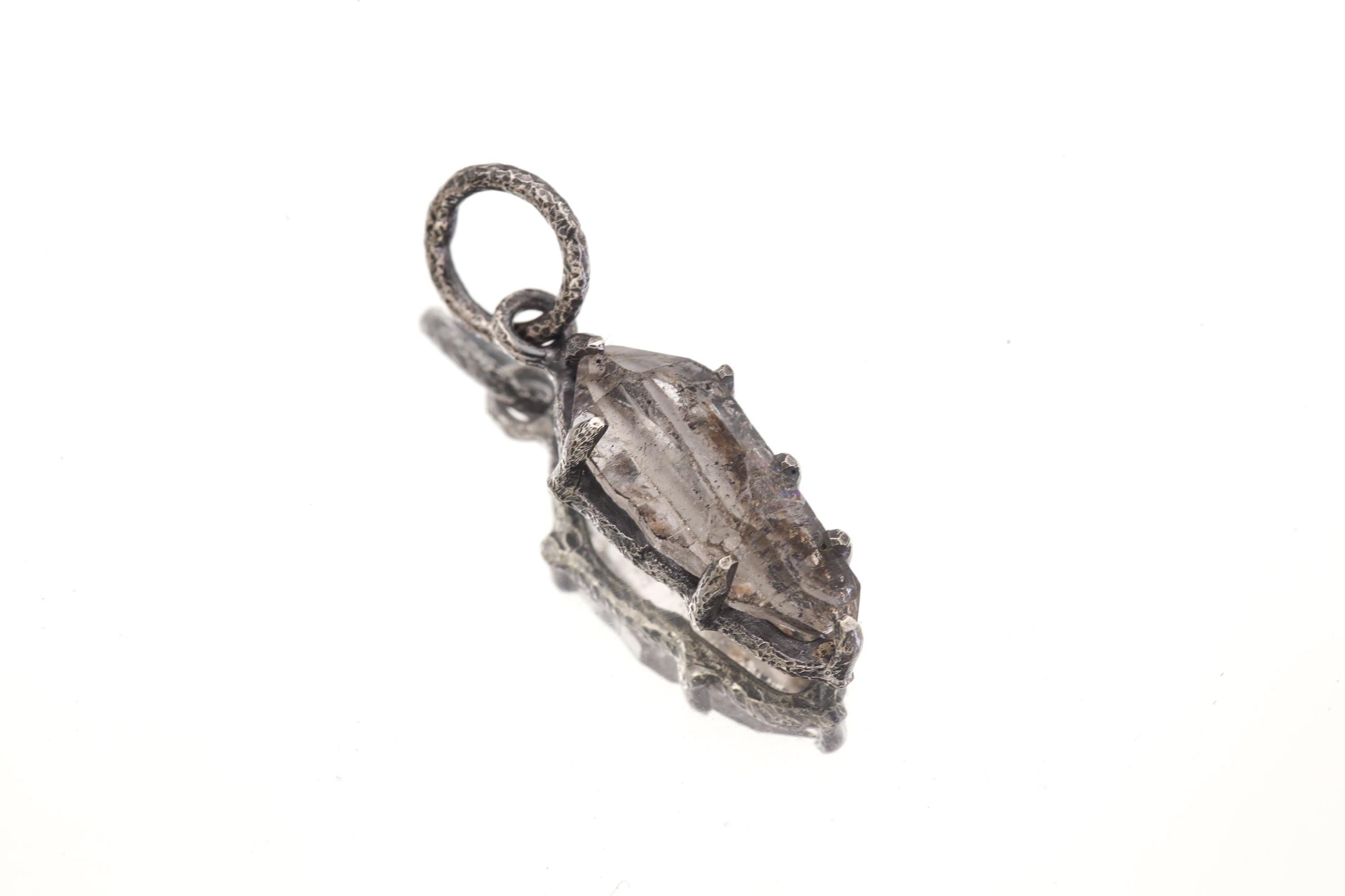 Tibetan Quartz Crystal Pendant, Oxidized Sterling Silver, Third Eye Chakra
