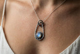 Oxidized Sterling Silver Moonstone Pendant: Boho Sun/Moon Jewelry