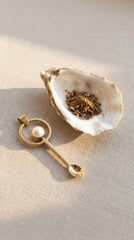 South Sea Pearl Spoon Pendant Gold Plated Brass Cast Fairy Spoon Necklace Ritual Spice Spoon Crown Chakra Gift