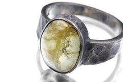 Australian Prehnite Ring, Hammered Oxidized 925 Silver Band, Mens Size 11