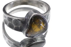 Green Tourmaline Slice Ring, Oxidized Sterling Silver Hammered Band, Men's Size 10