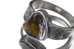 Freeform Polished Green Gem Tourmaline Slice Ring 925 Silver Oxidized Hammered Band Men Size 10 Heart Chakra Energy Gift