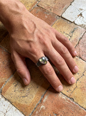 Oxidized Hammered Silver Ring: Natural Watermelon Tourmaline Slice