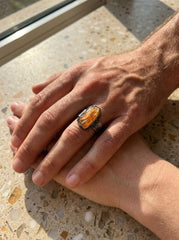 Raw Orange Kyanite Ring, Oxidized 925 Silver Hammered Band, Men's Jewelry