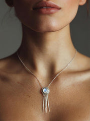 Hammered Sterling Silver Blue Moonstone Pendant: Artisan Crafted