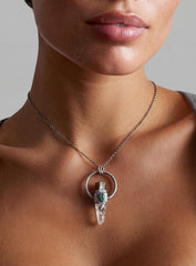 Oxidized Sterling Silver Tourmaline Emerald Quartz Pendant: Chakra Healing Necklace