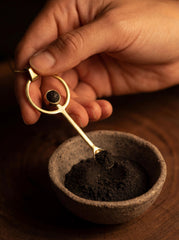 Volcanic Stone Spoon, Gold Plated Brass Ritual Spoon, Mount Agung Lava Rock Spice Spoon, Fairy Pixie Feeder Gift