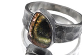 Oxidized Hammered Silver Ring: Natural Watermelon Tourmaline Slice
