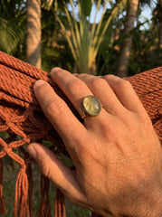 Australian Prehnite Ring, Hammered Oxidized 925 Silver Band, Mens Size 11