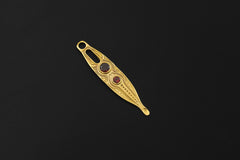 Gold Plated Brass Spoon Pendant, Faceted Red Garnet, Ritual Talisman Jewelry