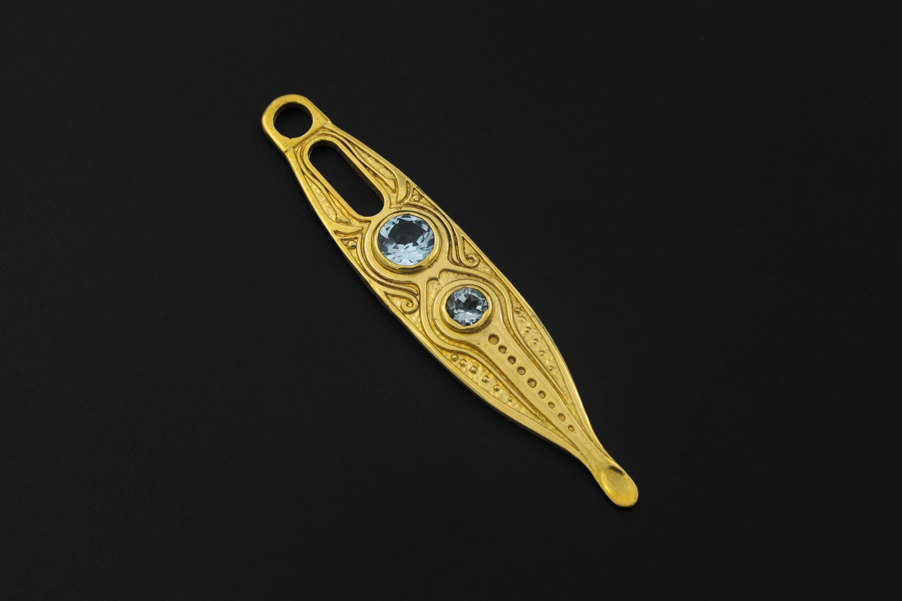 Blue Topaz Spoon Pendant 18k Gold Plated Brass Cast Ritual Spoon Necklace Throat Chakra December Gift