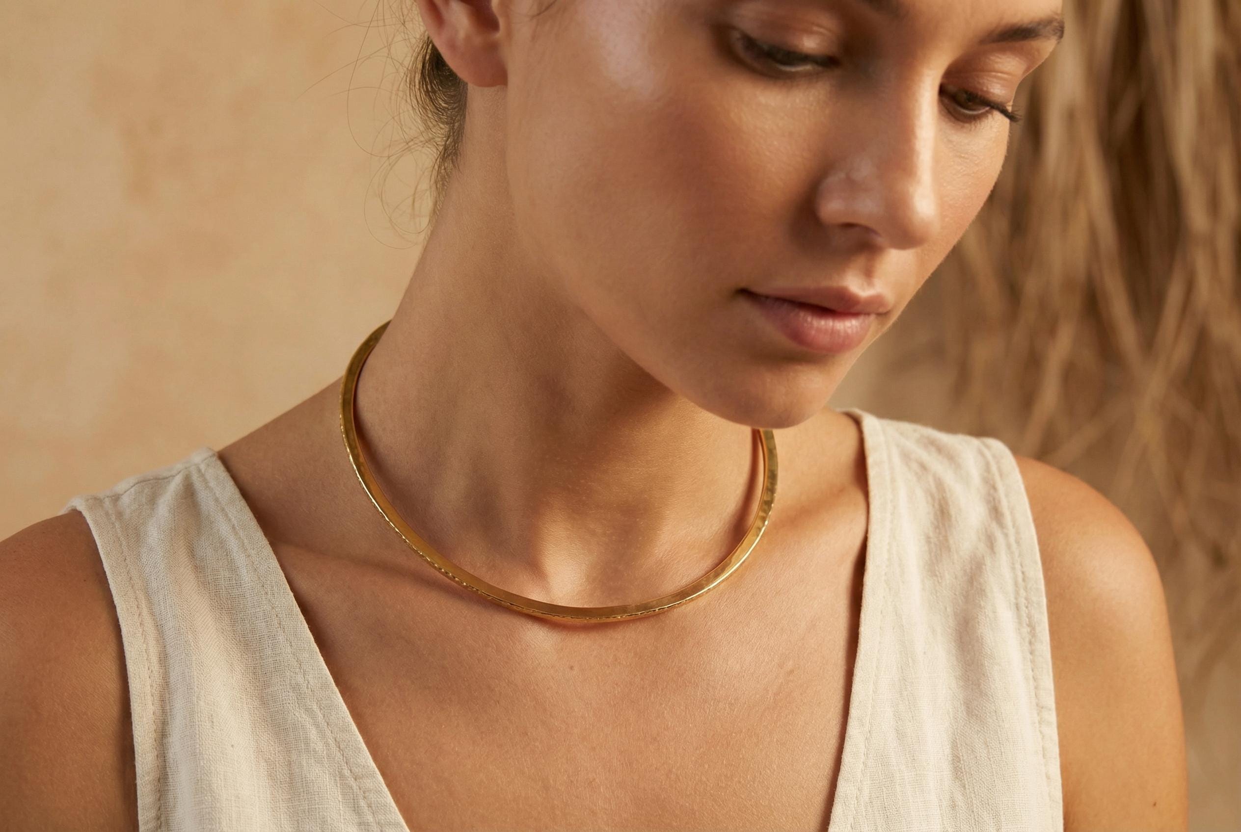 Textured Gold Plated Brass Choker: Boho Open Neck Collar
