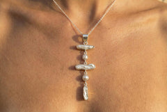 Dangling Moonstone Pearl Pendant: Hammered Sterling Silver Cascade