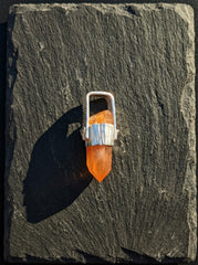Orange Lithium Lemurian Quartz Pendant, Hammered 925 Silver