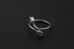 Green Peridot Silver Ring 925 Sterling Adjustable Open Band Two Stone Minimalist Gemstone Jewelry Gift