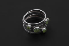 Green Peridot Silver Ring 925 Five Round Cabochon Stones High Shine Band August Birthstone Jewelry Size 7 US