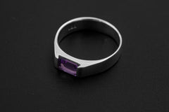 Amethyst Ring 925 Sterling Silver Octagon Faceted Violet Gemstone High Shine Geometric Crown Chakra Jewelry Size 6US